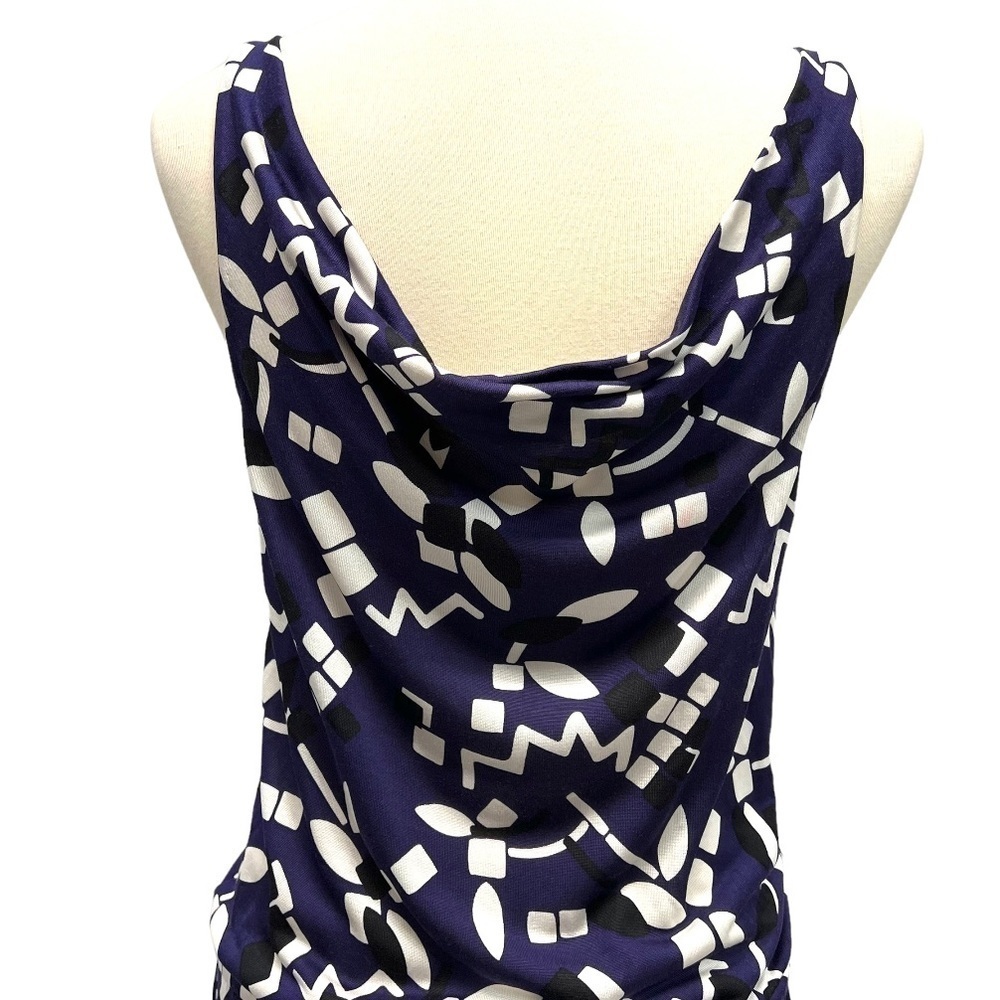 Diane Von Furstenberg Tadd Two Silk Blue Sleeveless Print Drape Neck Dress - Picture 7 of 13